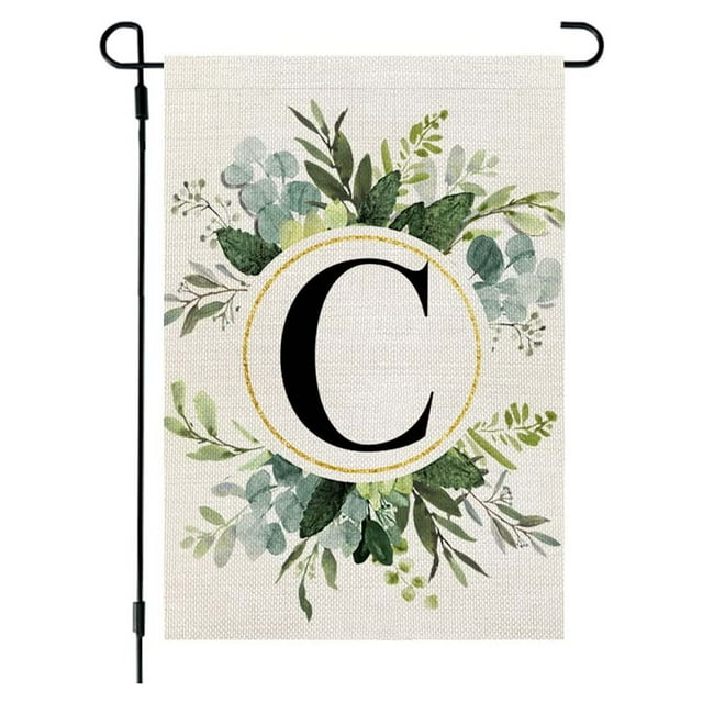 PRETXORVE Ins Style, 26 Letters+green Printing, Flax Garden, First Letter Of Surname, Hanging At The Gate Of Courtyard