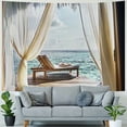 thumbnail image 4 of BCIIG Coastal Tapestry Twin Size, Romantic Wooden Bungalow on the Water Deckchairs Maldives Beach Summer Relax, Wall Hanging  Cover Wall Decor 40x60inch, 4 of 6