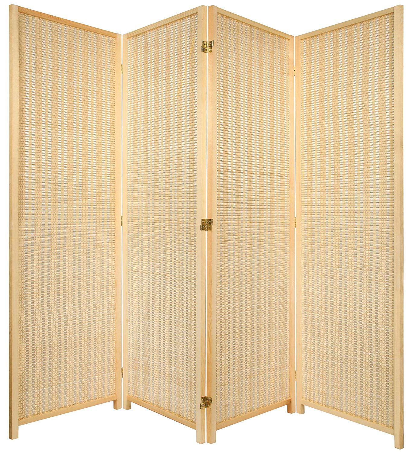 Legacy Decor Wood and Bamboo Weave 4 Panel Room Divider, 71" Tall