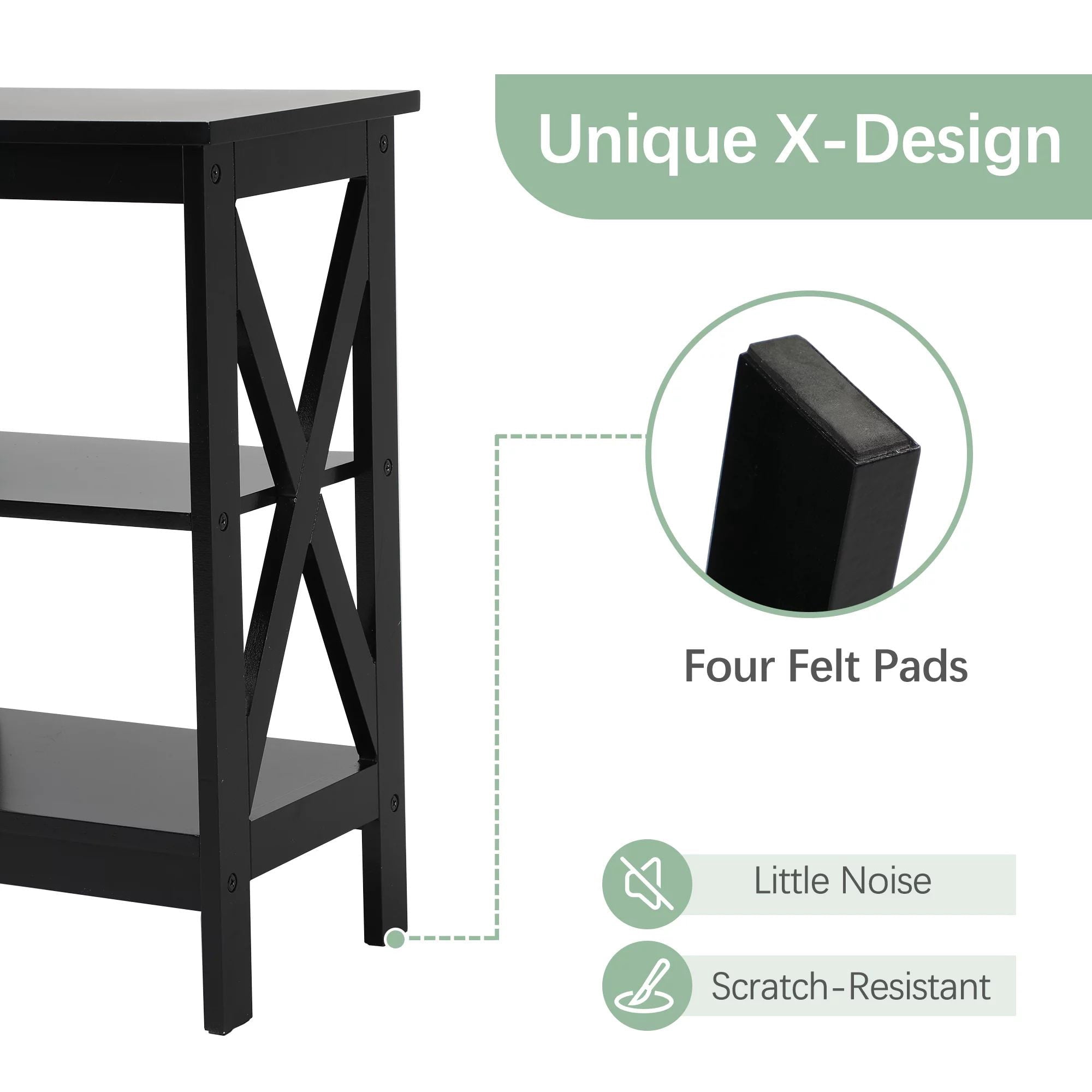 VECELO Set of 2 Nightstand with 3-Tier Shelf, Side End Table for Living Room, Bedroom, Black