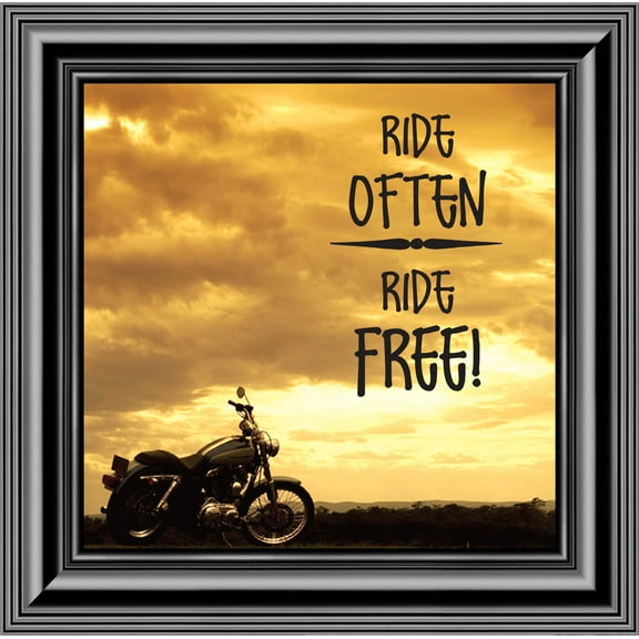 Classic Motorcycle Bikers "Ride Often, Ride Free" Sunset with Picture Frame, 10x10 8563