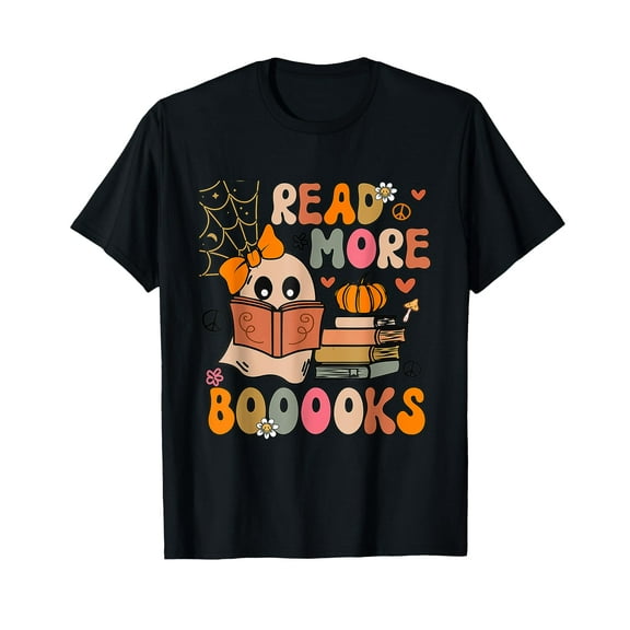 Cute Booooks Ghost Read More Books Funny Teacher Halloween T-Shirt