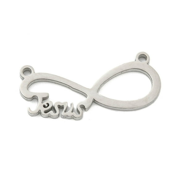 304 Stainless Steel Pendants Infinity with Word Jesus Stainless Steel color 11x25x1mm Hole: 1.4mm