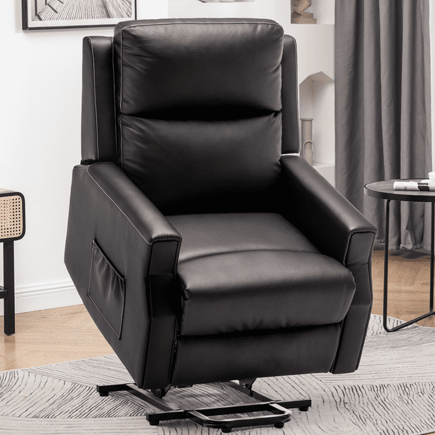 Erommy Electric Power Lift Recliner, PU Leather Massage Lounge Chair for Elderly, Black