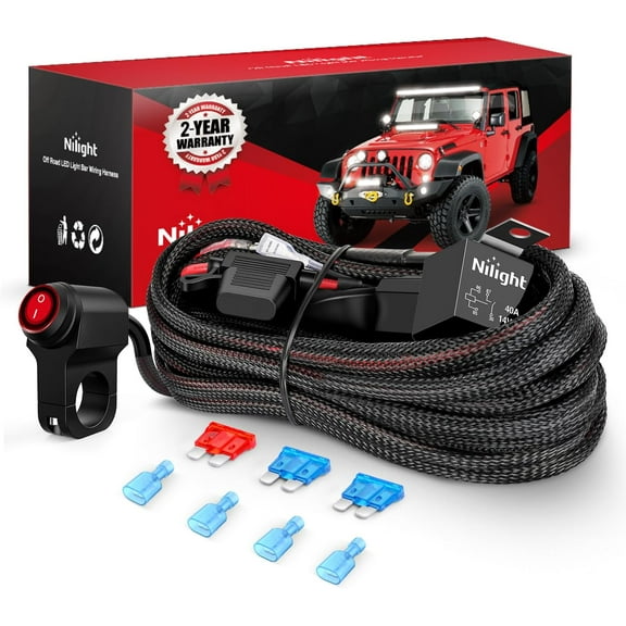 Nilight Wiring Harness Kit Nylon 16 AWG 2 Leads 12V Motorcycle Handlebar Switch On Off Power Relay Blade Fuse for LED Light Bar Off Road Lights on Motorcycles Bicycles ATV UTV