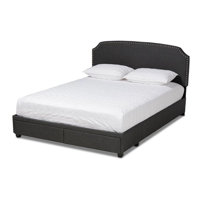 Bowery Hill Lit Plateforme Grand Moderne Rembourré en Tissu avec Rangement, Gris Foncé