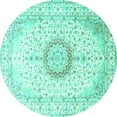 thumbnail image 1 of Ahgly Company Machine Washable Indoor Round Medallion Turquoise Blue Traditional Area Rugs, 4' Round, 1 of 4