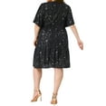 thumbnail image 3 of Agnes Orinda Women's Plus Size Summer Dresses Gilding Metallic Tiered Square Neck Short Ruffled Sleeve Shiny Party Dress 1X Black, 3 of 5