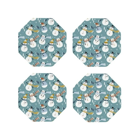 

Matuu Snowflake Scarf Snowman for Cup Coasters Set of 4 Leather Coasters Desk Coasters for Office Measures 4” x 4”-Octagon