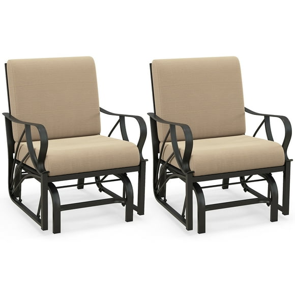 Costway 2PCS Patio Rocking Chair with Cushion Heavy-Duty Metal Frame Smooth Glider Outdoor