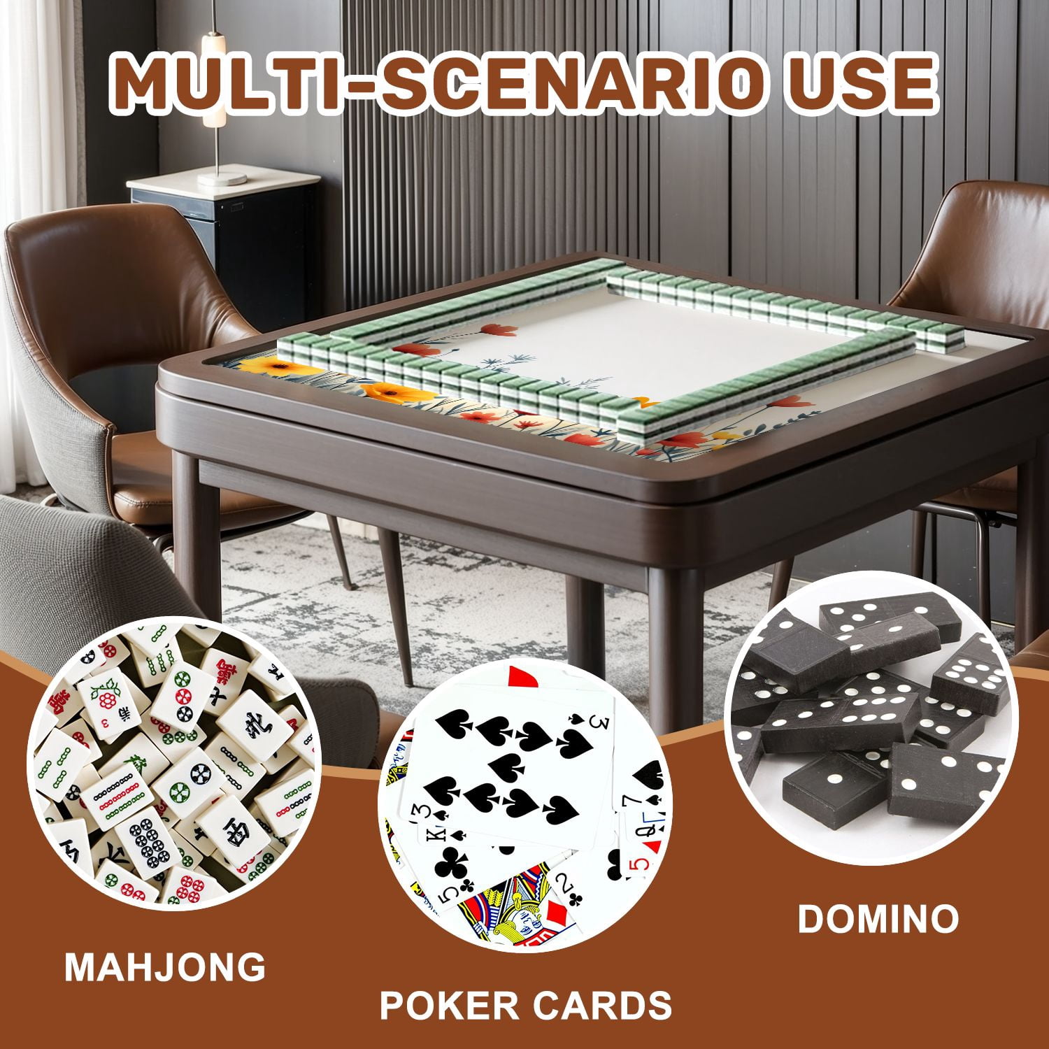 Mahjong Mat 31.5" x 31.5" Colorful Hand Drawn Wildflowers White Non-Slip Noise Reduction American Mahjong Tiles Table Cover for Dominoes Poker Card Board Games Gift