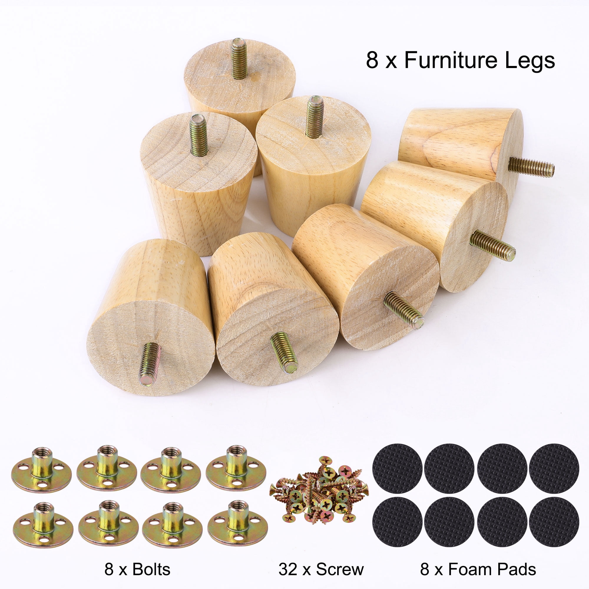 Unique Bargains Wood Furniture Legs Replacement Feet for Sofa Chair, 8Pcs