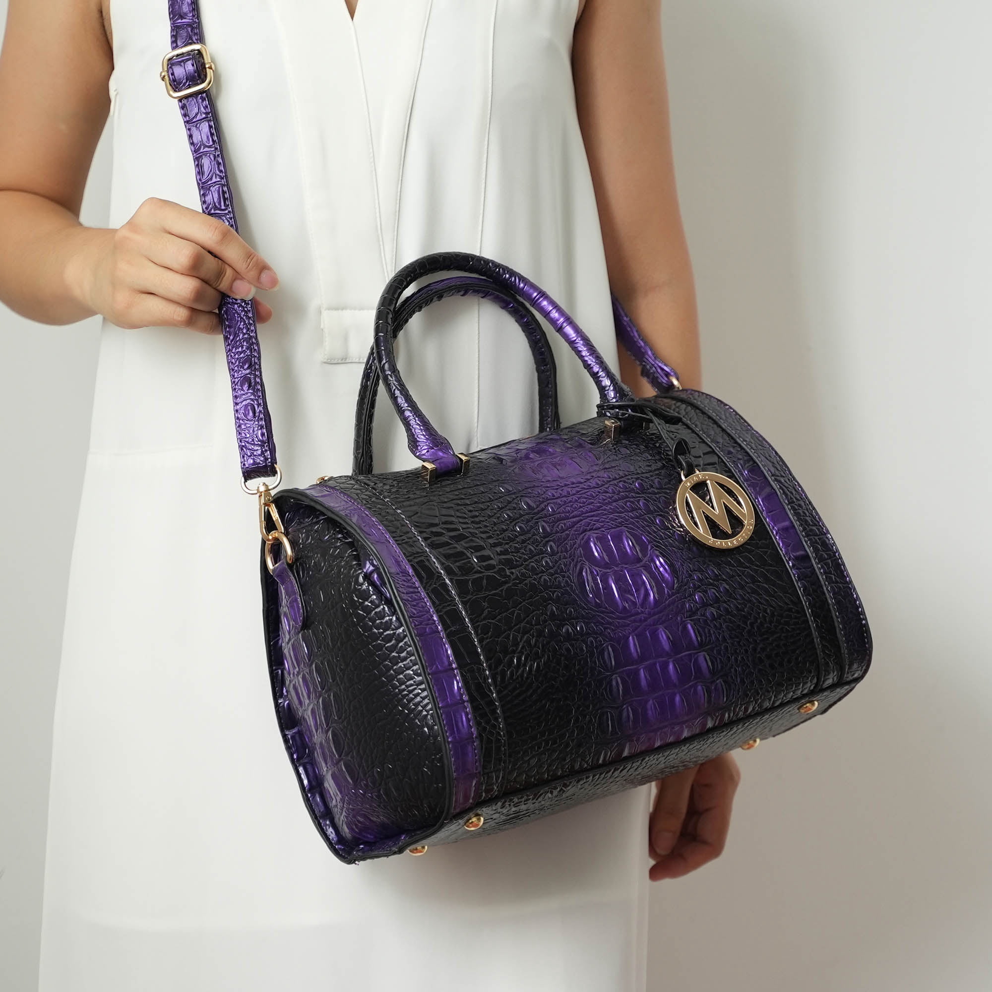 MKF Collection Usal Croc-Embossed Satchel Women's Bag Vegan Leather, Stylish Handbag with Spacious Compartments by Mia K-Blue