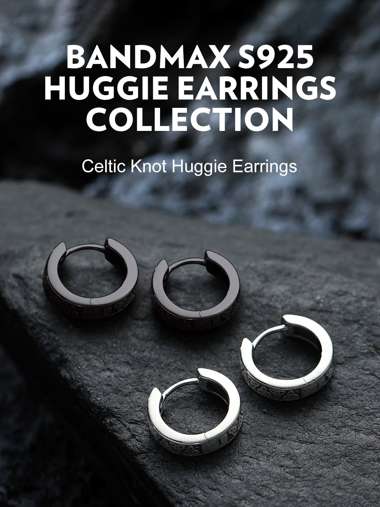 Bandmax 10MM 925 Sterling Silver Huggie Earrings for Men Tiny Triangle Celtic Knot Hoop Earrings for Boyfriend Husband Father Son Gift