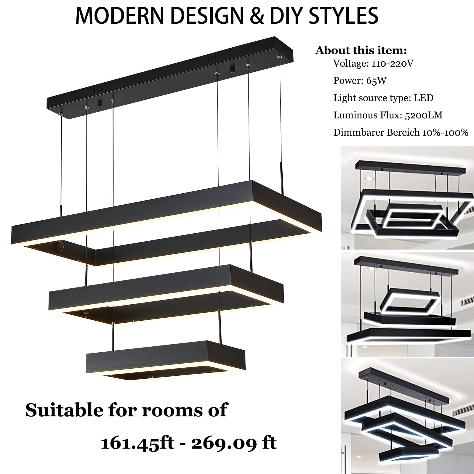 Miumaelv Modern LED Chandelier, Dimmable LED Pendant Ceiling Light with Remote Control Hanging Light Fixture Pendant Lighting for Kitchen Island, Adjustable Ceiling Light Chandelier for Dining Room