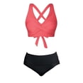 thumbnail image 3 of Bosfbaoi Swimsuit for Women 2-Piece High Waisted Bikini Set Twist Front Crisscross Back Top Tummy Control Bottom Regular Solid Bikini Sets for Women, 3 of 6