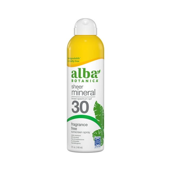 Alba Botanica Sheer Mineral Sunscreen Spray SPF 30, Fragrance Free, 5 fl oz