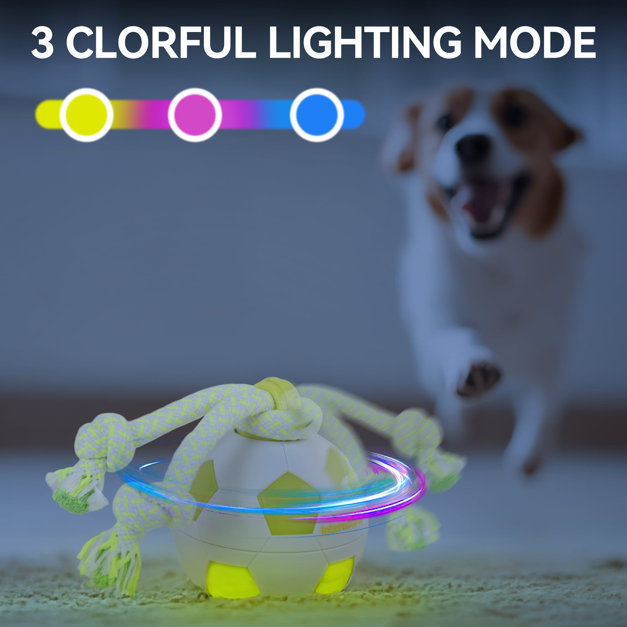 All For Paws Interactive Dog Ball Toy with LED Lights, Motion Activated Rolling Ball Toy with Rope, USB Rechargeable Moving Dog Ball Toys, Soccer Ball