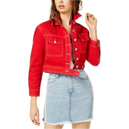 Kendall + Kylie | Cropped Cotton Denim Jacket | Red