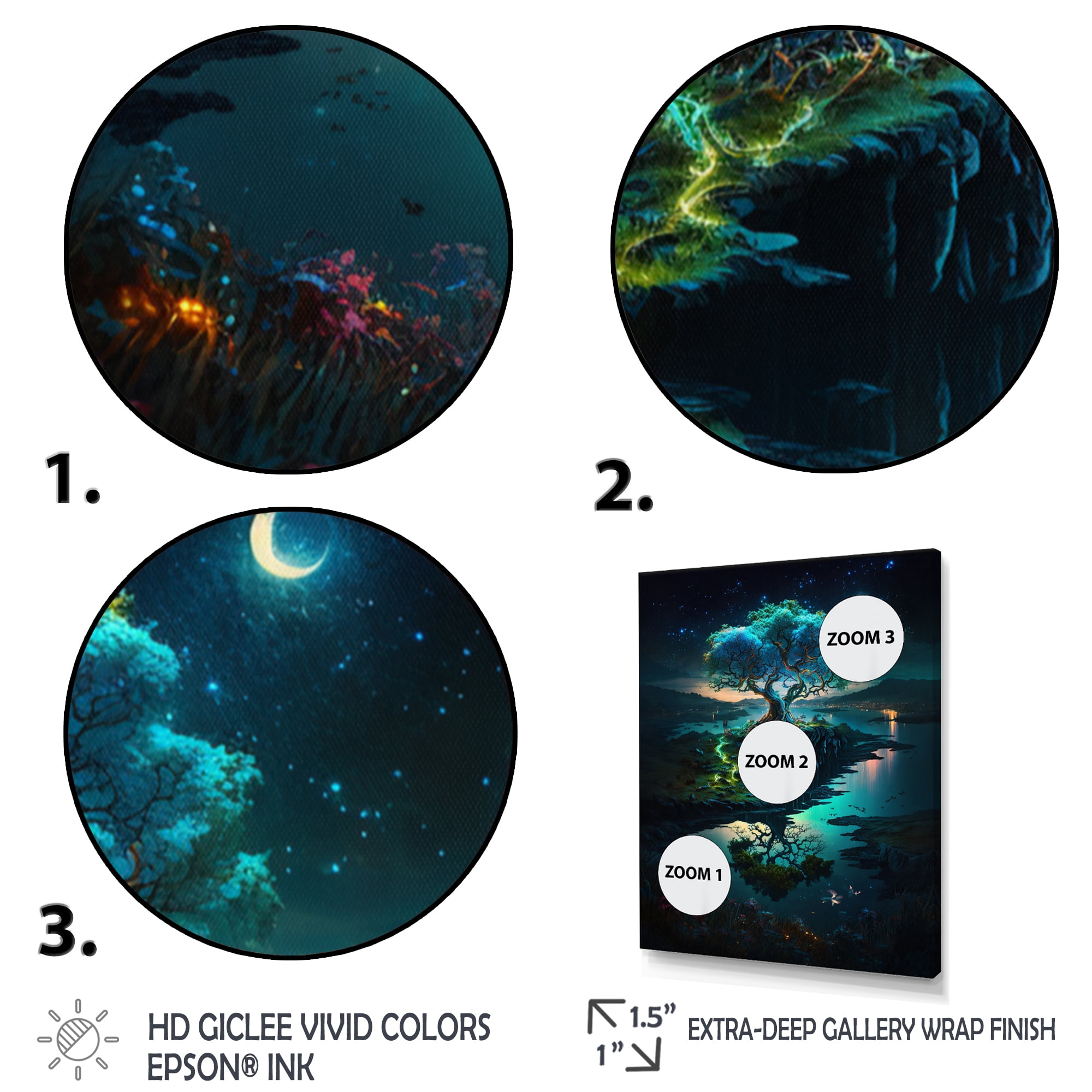 Designart Neon Tree On Coastline At Dark Canvas Wall Art