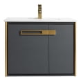 thumbnail image 3 of Fine Fixtures Oakville 30 in. W x 18 in. D x 33 in. H Wall Mounted Bathroom Vanity in Onix Grey with White Ceramic Sink - Satin Brass hardware, 3 of 8