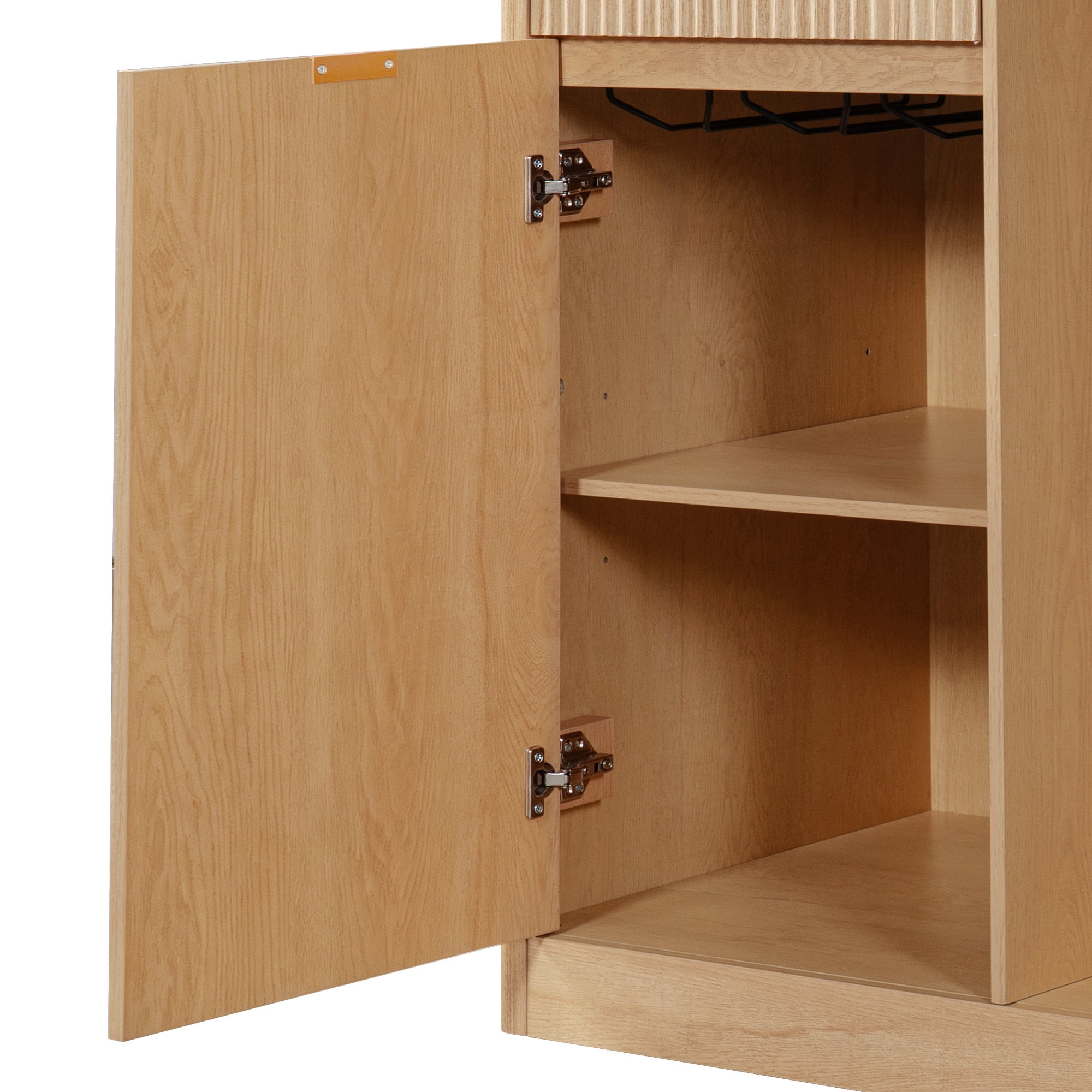Homy Casa 39.4" Fluted Kitchen Island Cabinet with Power Outlet, Mini Fridge Space, Natural Oak