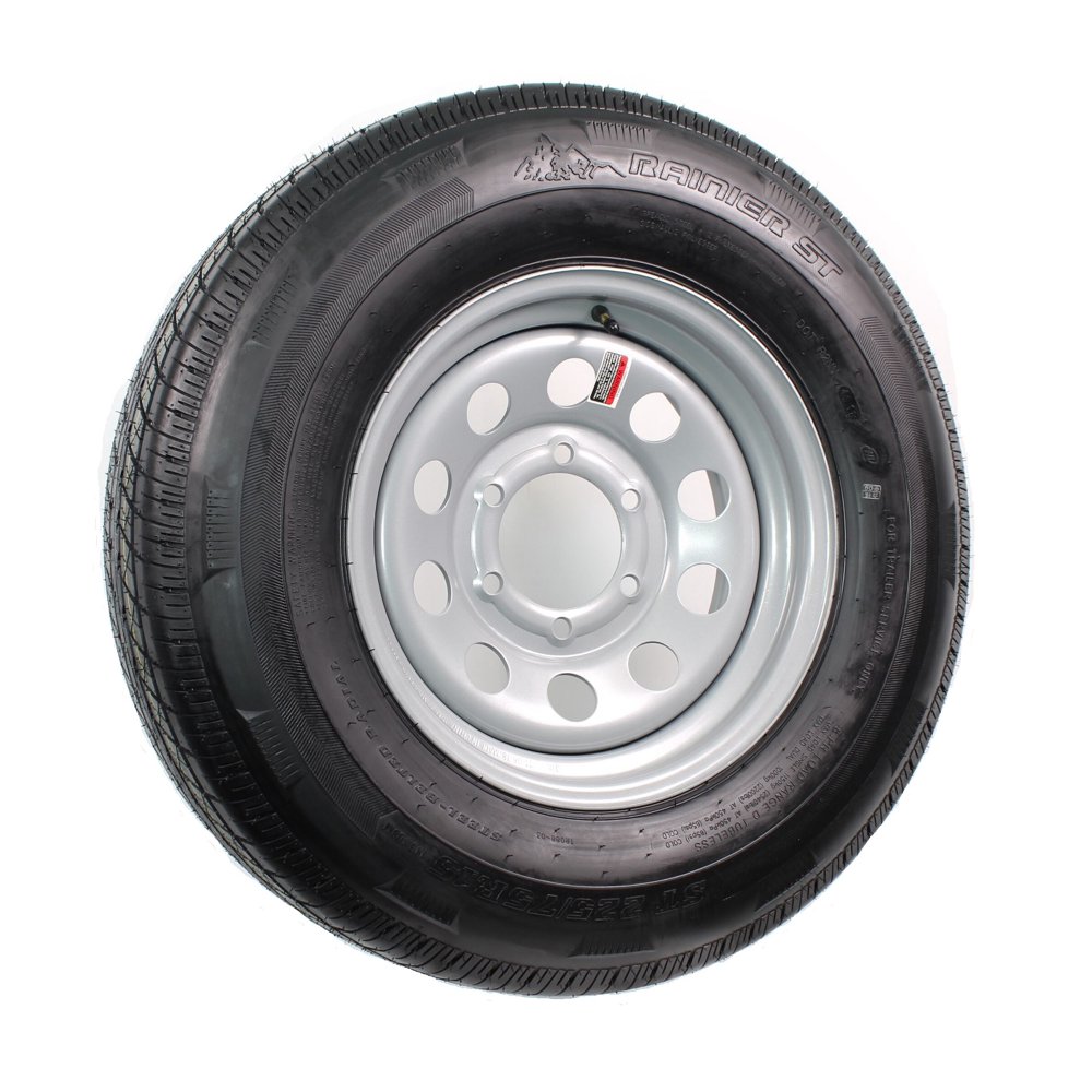 Radial Trailer Tire On Rim 5242 225/75R15 225/75 15 6Lug Silver Modular
