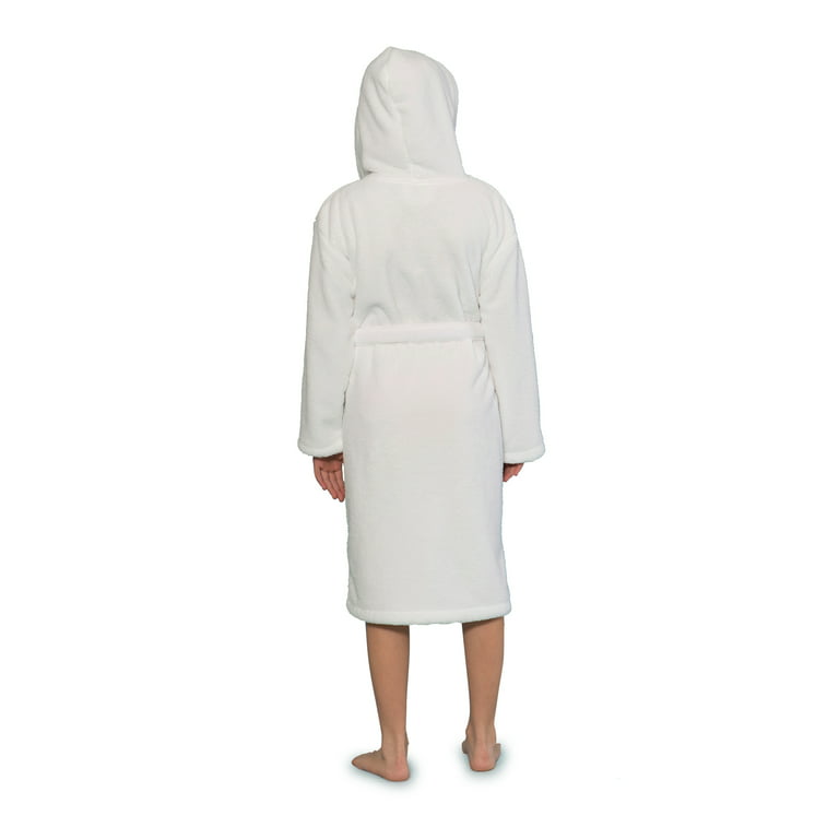 White Girls Cute Hooded Robe Soft, Absorbent, Warm. Plush Microfleece 2  Pockets & Belt