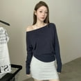 thumbnail image 2 of Women Sexy Off The Shoulder Long Sleeve Tops Y2k Going Out Tops Fit T-Shirts Blue S, 2 of 8