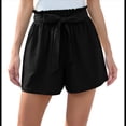 thumbnail image 1 of Pantalones Cortos Casuales de Verano para Mujer con Lazo y Cintura Anudada y Bolsillos. Negro M, 1 of 7