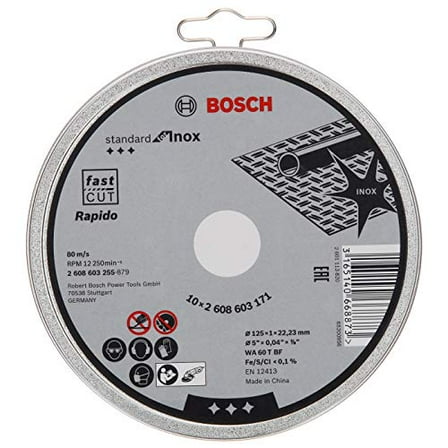 Bosch 2608603255 WA60TBF Inox Cutting Disc, 125mm x 1mm x 22.23mm, White, Pack of 10