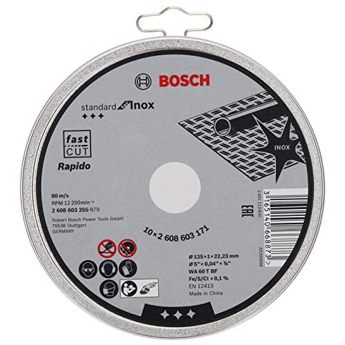Bosch 2608603255 WA60TBF Inox Cutting Disc, 125mm x 1mm x 22.23mm, White, Pack of 10