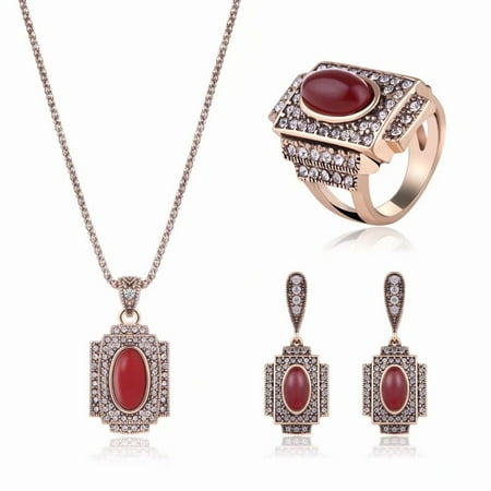 Beaded Pearl Jewelry Set Vintage Ancient Jewelry Gold Pearl Crystal Chain Pendant Necklace Earrings Ring Set ()