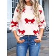 thumbnail image 6 of Women Cute Knit Sweater Y2k Long Sleeve Crew Neck Knitted Pullover Top Oversized Going Out Fall Winter Knitwear Red M, 6 of 9