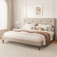 thumbnail image 2 of Frostbloom King Size Linen Upholstered Platform Bed Frame with Adjustable Headboard, Beige, 2 of 8