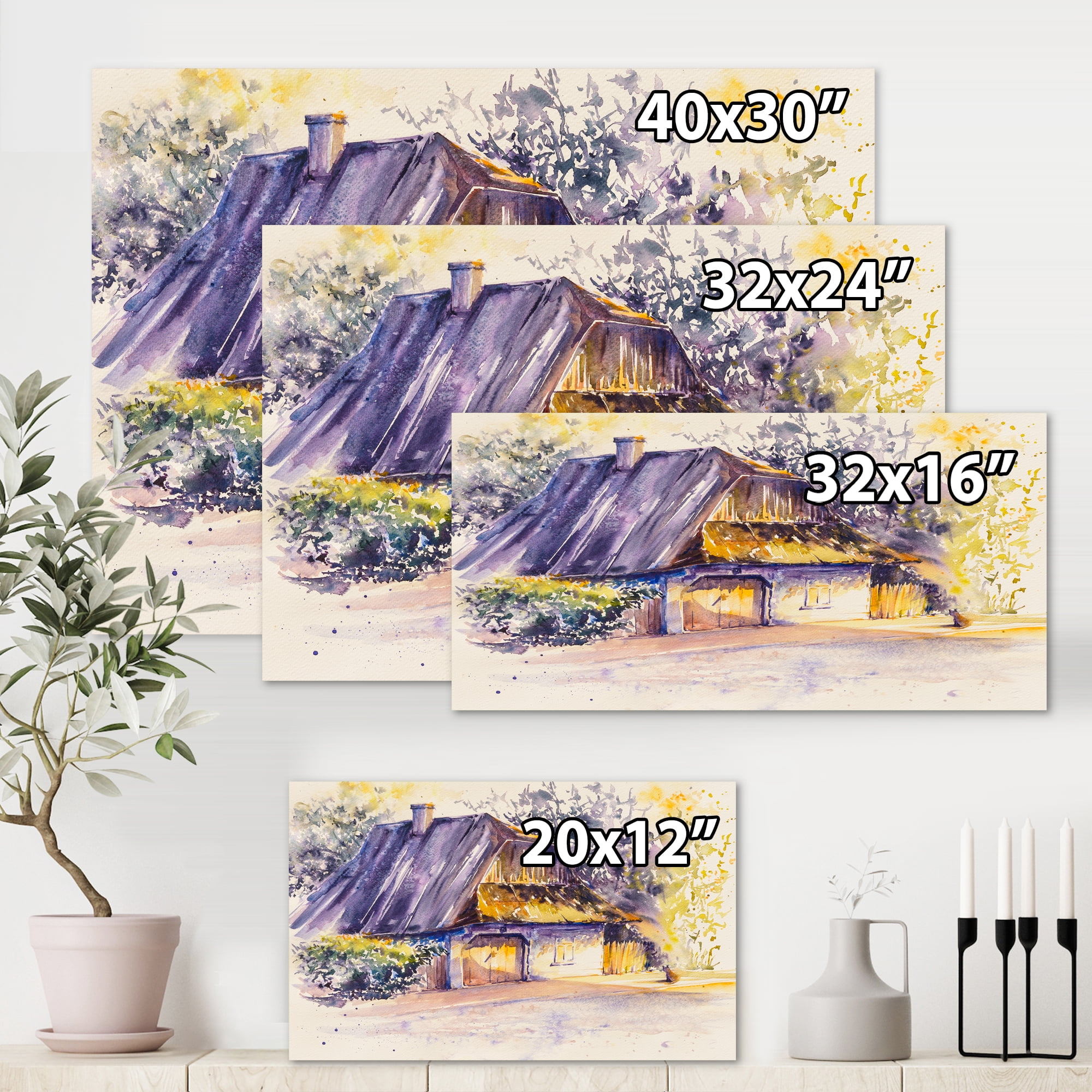 Designart ' Old Wooden White House In Country Side Village During Afternoon Glow ' Traditional Canvas Wall Art Print
