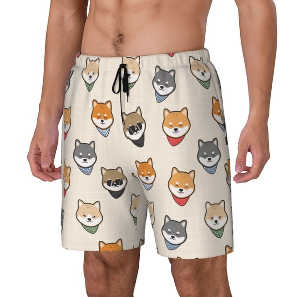 Balery Shiba Head Face Bañador para hombre, shorts de playa de secado rápido con entrepierna y forro de compresión-X-Large
