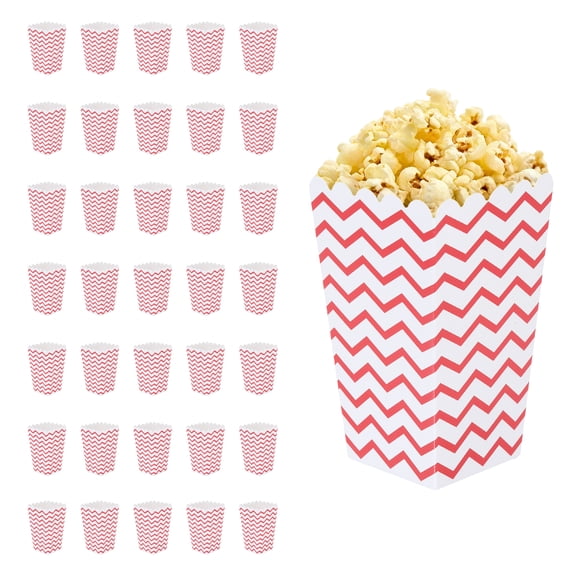 Uxcell 36 Pcs Popcorn Boxes, 2.8 Inch Popcorn Bucket Containers, Movie Night Supplies Paper Cups Holders Small Wavy Pattern for Cinema, Red