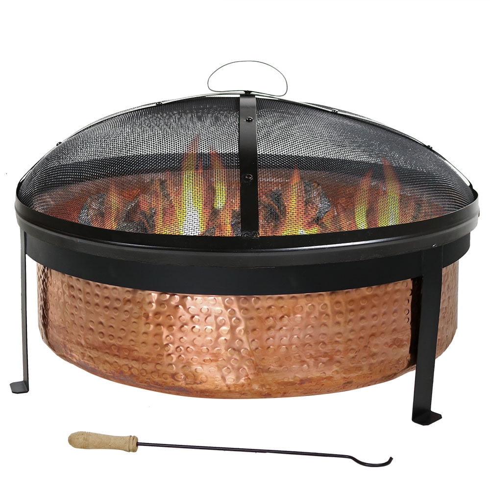 Sunnydaze Hammered 100 Copper Fire Pit Bowl With Cover And Spark
