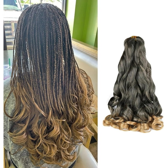 shiyou-Short French Curl Braiding Hair 14 Inch 6 Pack Honey Blonde French Curls Bouncy Loose Wavy French Curly Braiding Hair Synthetic French Curl Braids T27(50g/pack)