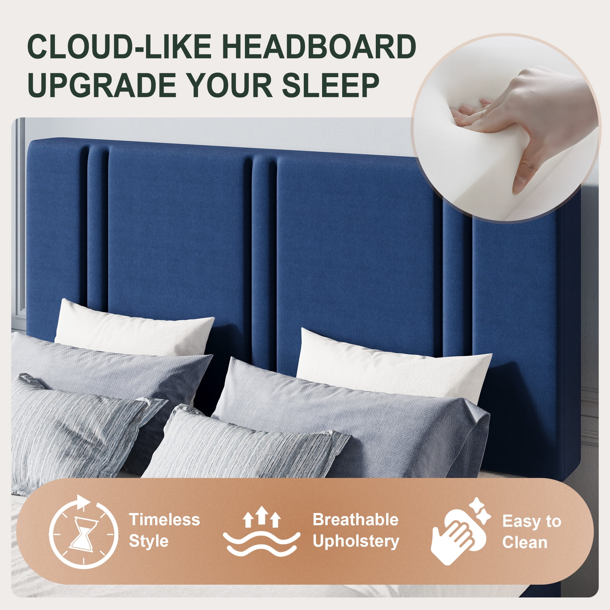 Amolife Full Bed Frame, Platform Bed with Upholstered Velvet Adjustable Headboard, Wooden Slats, Easy Assembly, Blue
