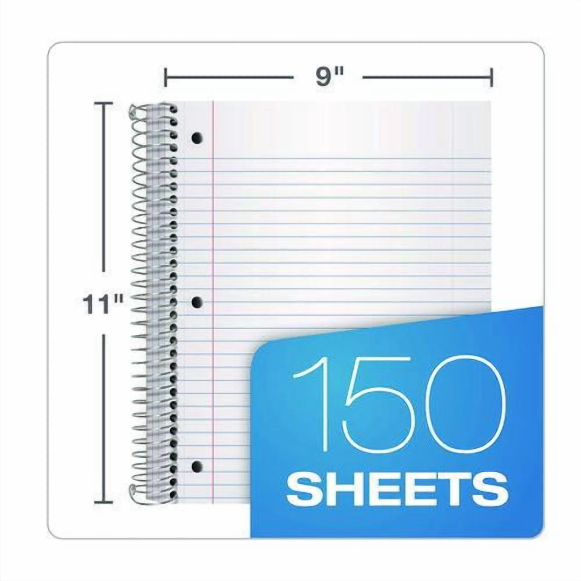 Three-Subject Notebook, Medium/College Rule, Randomly Assorted Cover Color, (150) 11 x 9 Sheets | Bundle of 2