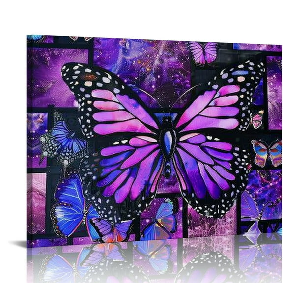 Butterfly Pattern Mosaic Gothic Art Canvas Print Wall Decor Ready to Hang - Home Art Decoration for Living Room, Bedroom, Office, and More 16x12in