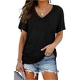 thumbnail image 3 of KLHDSF Womens Summer Tops Side Shirring V Neck Tee Short Sleeve Lightweight Casual Summer Top Black M, 3 of 6