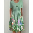 thumbnail image 3 of Vestido Frontal Plisado Con Estampado Floral, Vestido Informal De Manga Corta Con Dos Bolsillos, Ropa De Mujer, 3 of 4