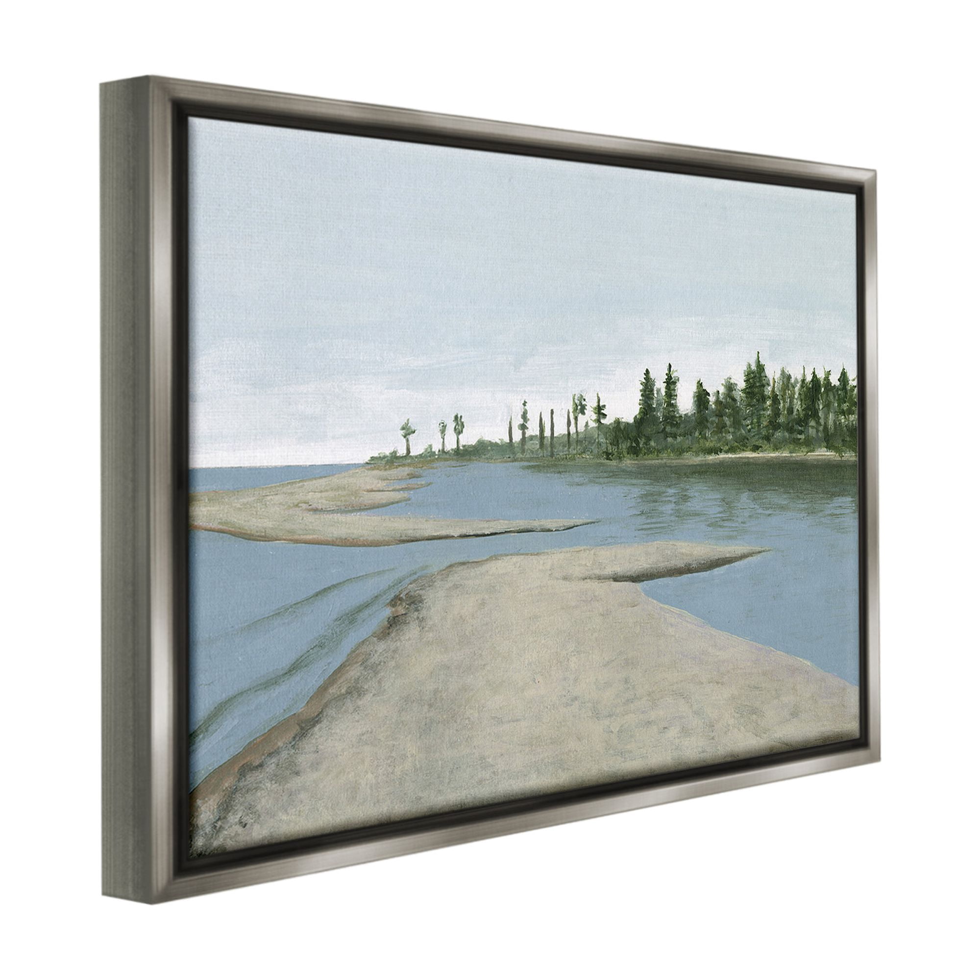 Stupell Industries Lake Waterfront Scenery Landscape Painting Gray Floater Framed Canvas Art Print Wall Art, 21 x 17