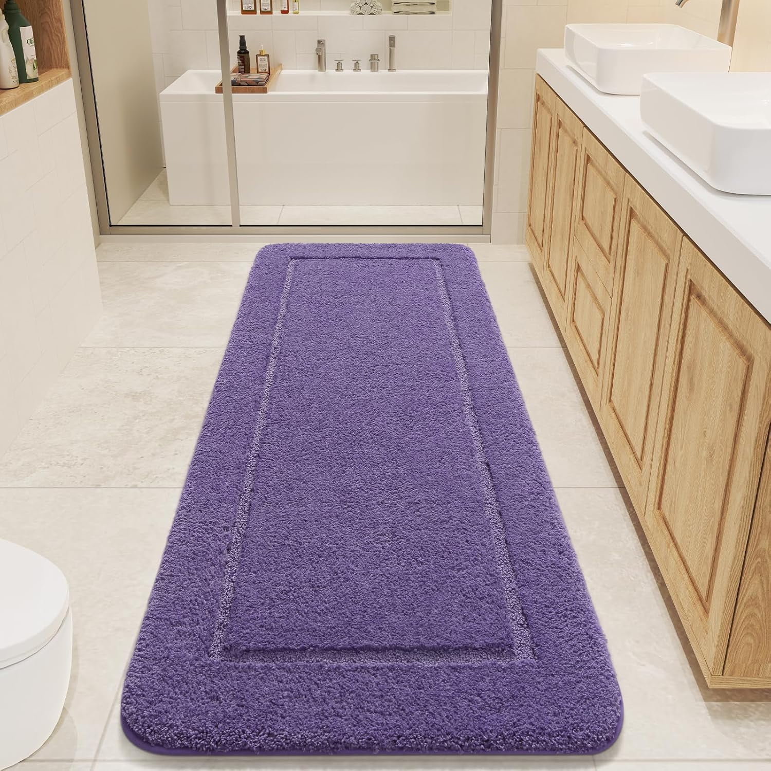 Bathroom Rug 24 x 60 Inches Non Slip Washable Soft Thick Absorbent Shaggy Plush Runner Mat Purple
