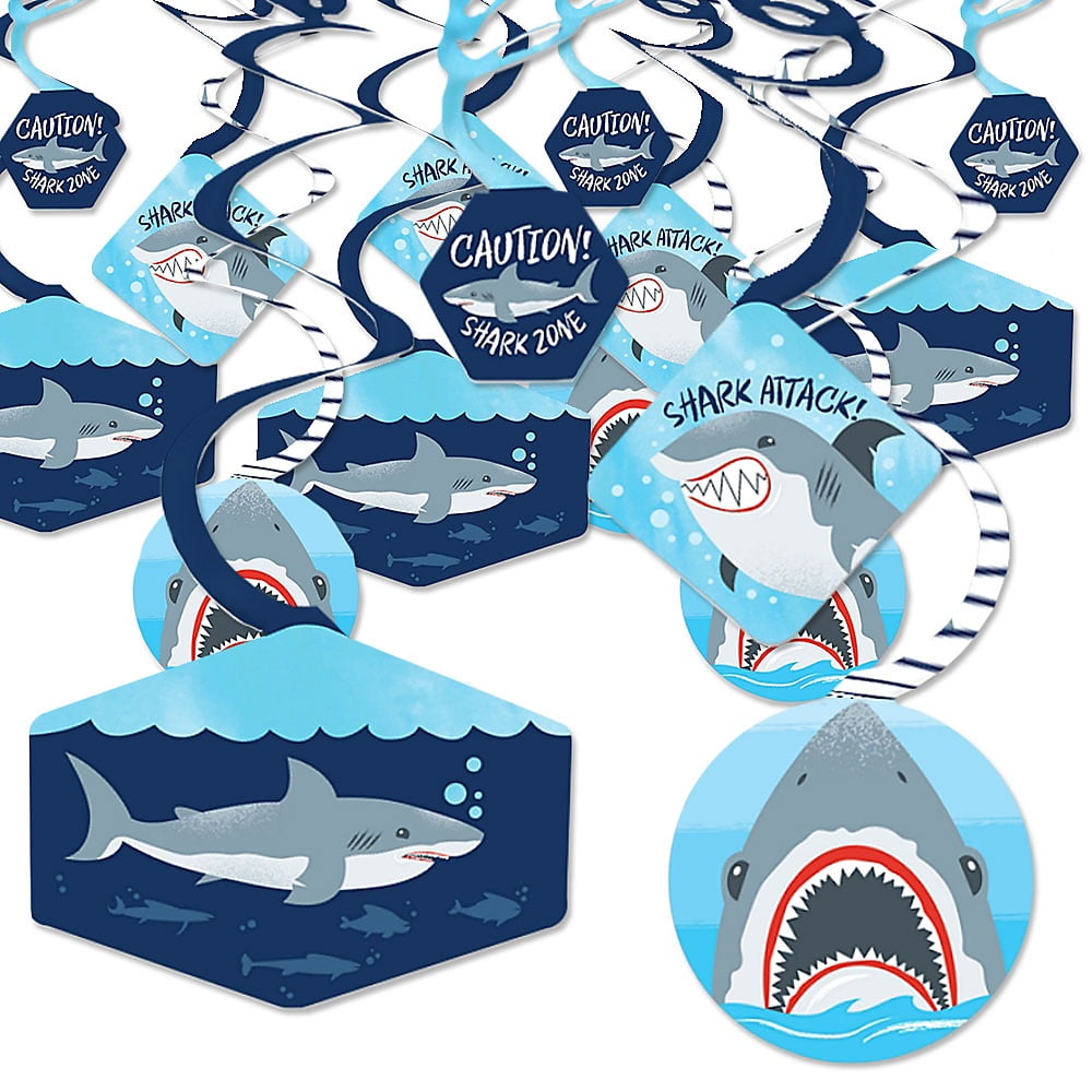 Big Dot of Happiness Shark Zone - Jawsome Party or Birthday Party Hanging Decor - Party Decoration Swirls - Set of 40