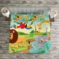 thumbnail image 3 of Ambesonne Cartoon Quilted Bedspread Set 3 Pcs, Savannah Animals Colorful, King Size, Multicolor, 3 of 3
