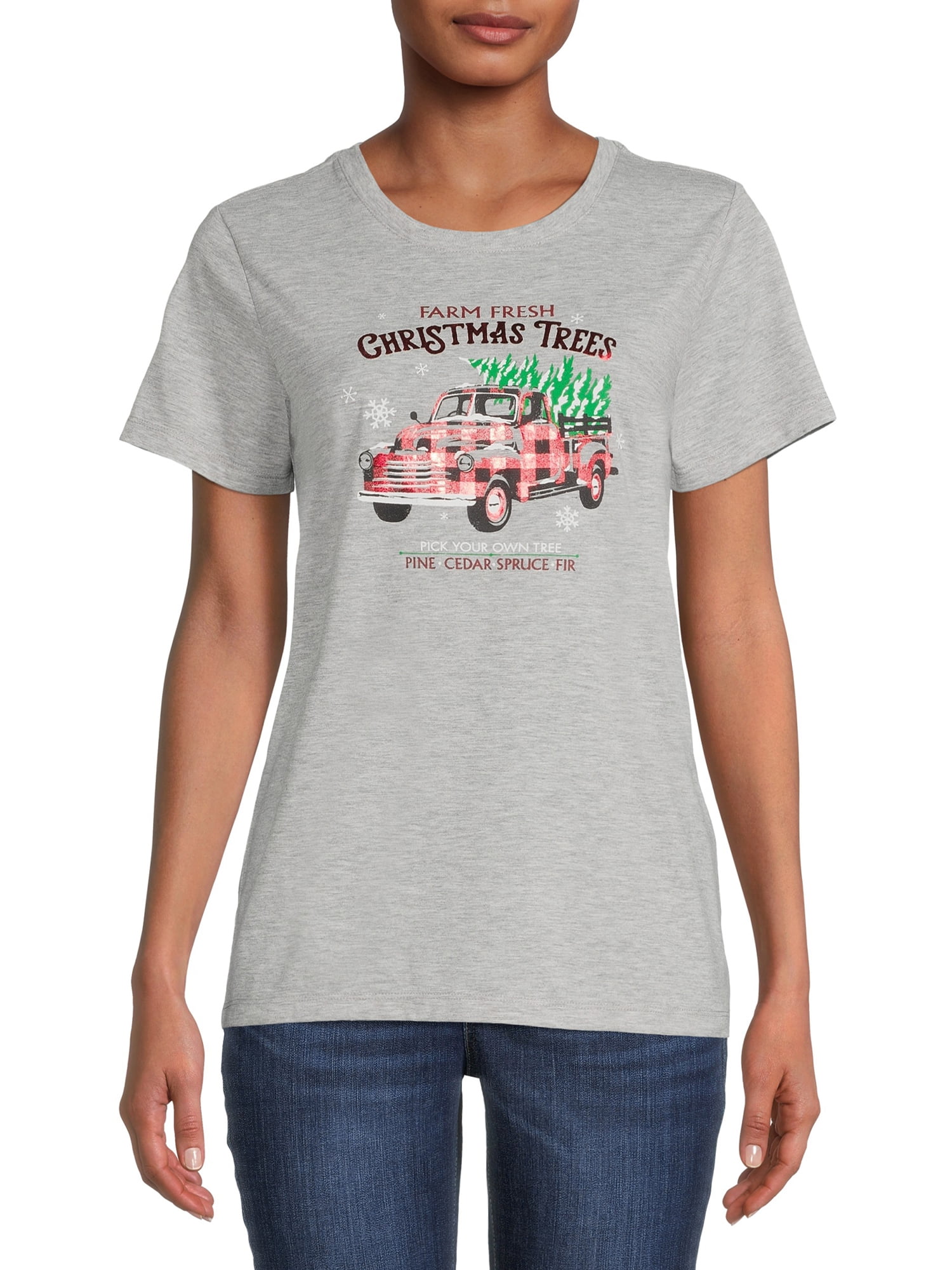 WAY TO CELEBRATE! Way To Celebrate Women's Christmas Farm Fresh Trees Graphic T-Shirt